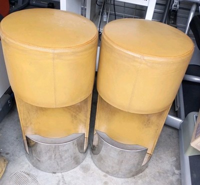  Mid Century Italian Leather & Chrome Stools Vintage Designed for LV Stores Used
