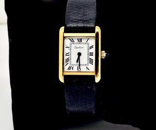 VINTAGE LADIES CARTIER 18K GP MECHANICAL WIND UP TANK WRISTWATCH PRE MUSTE RUNS