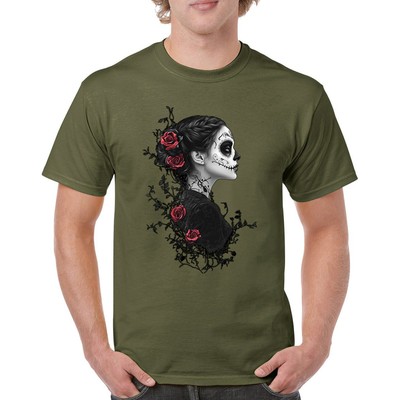 Gothic Sugar Skull Roses T-shirt Day of Dead Dark Elegance Skeleton Men's Tee
