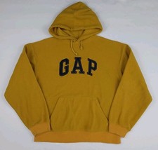 Vintage Y2k Gap Fleece Spellout Logo Hoodie Vtg 2000s Yellow Sport USA Sz S Vtg