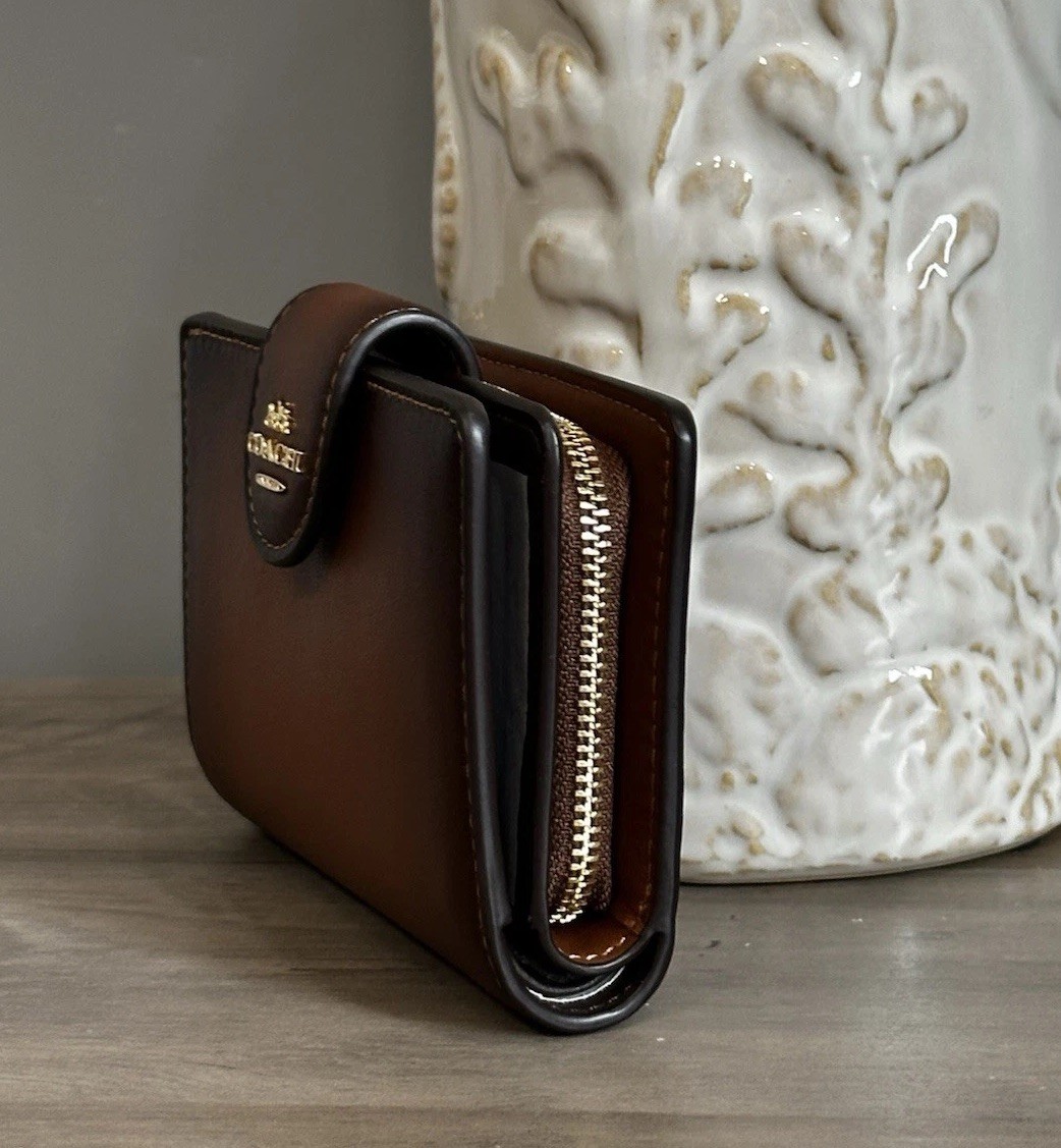 COACH Medium Corner Zip Wallet In Burnished Smooth Leather CEC27