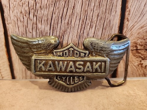 Vintage~KAWASAKI MOTOR CYCLES~Belt Buckle~Shield & Wings