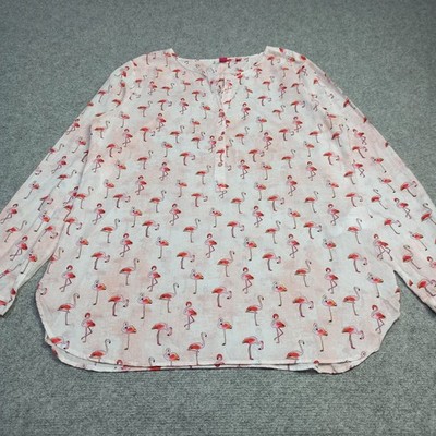 Lieblingsstuck Womens Blouse Size 44 Pink Cotton Woven Top Flamingo Print XXL