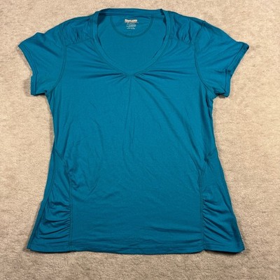 Kirkland Signature Womens Teal Blue V-Neck Active Short Sleeve Tee Shirt XL