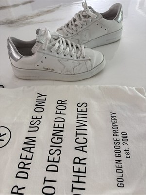 Golden Goose Women's Sneakers Size 37 White/Silver Leather W/ Cloth Bag
