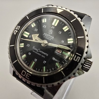 MORTIMA SUPER DATOMATIC HERREN TAUCHERUHR STAHL 17J HANDAUFZUG MIT DATUM.