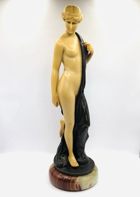 Vintage Art Deco Bronze & Elfenbein Statuette (achtern ''Ferdinand Preiss'') um 1940-60er Jahre