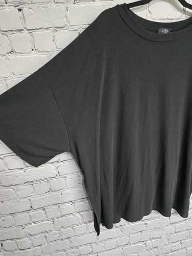 Dressed in Lala Ribbed Playsuit Top Women L Black Crew Neck Oversized Boho Baggy - Picture 3 of 9
