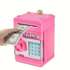 Piggy Bank, Pink ATM Electronic Cash Coin Box, Money Saving Box ATM Toy For Kids