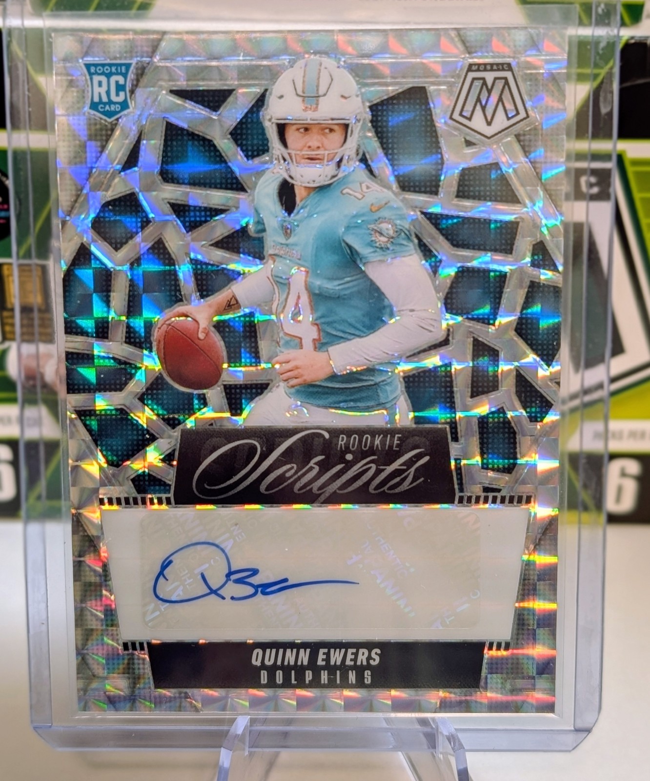 Quinn Ewers RC Auto ~ 2025 Silver Mosaic Prizm Rookie Scripts SP RS-QES Miami