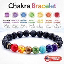 7 Chakra Healing Natural Stone Round Gemstone Yoga Energy Beads Bracelet Jewelry