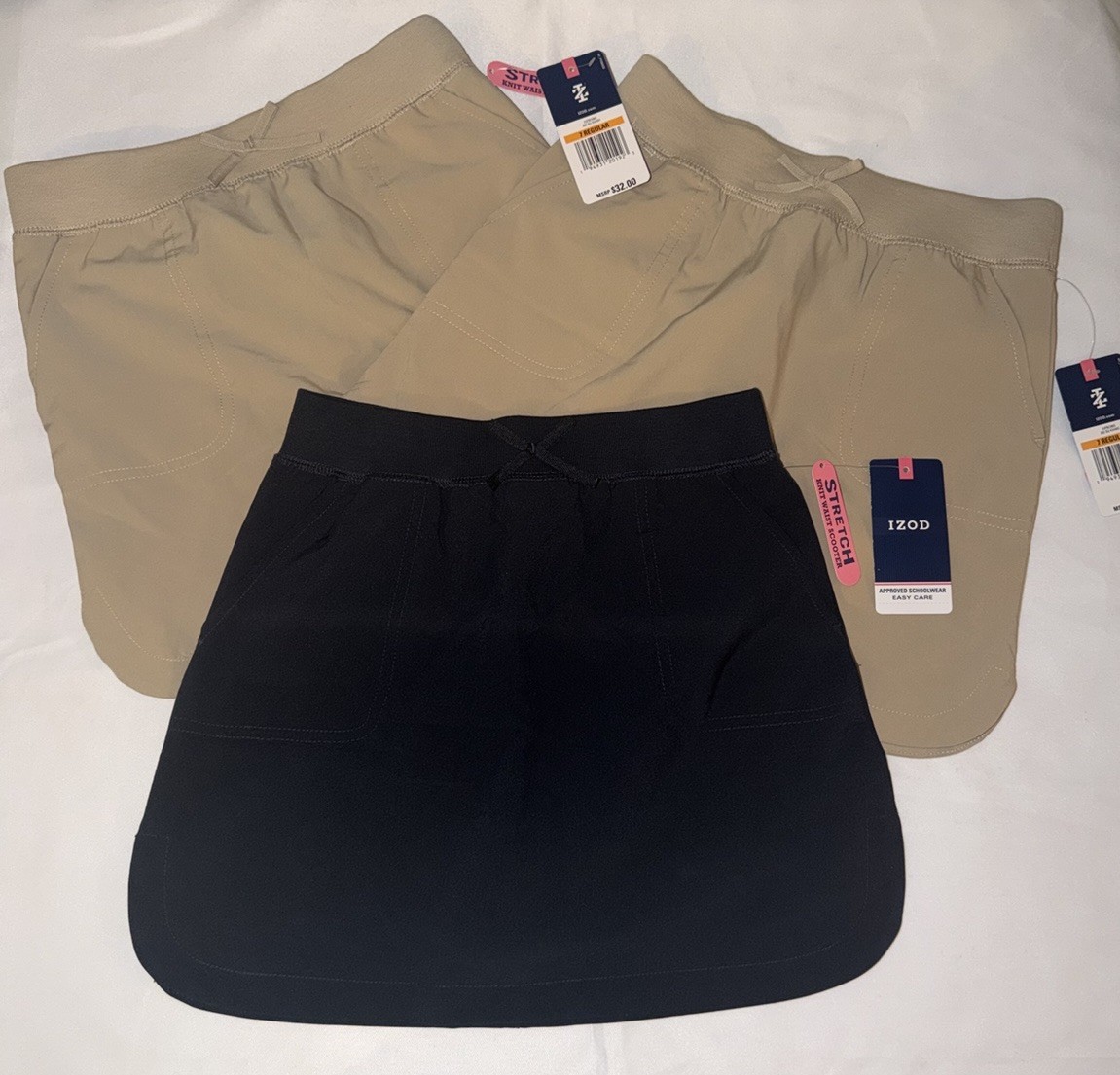 Izod School Uniform Skirts- 3 Skirts 2 Khaki And 1 Navy
