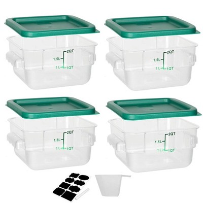 4 Pack Food Storage Containers 2 Quart with Lids Square Commercial Scale NSF