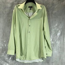 ALFANI Men's Green Mini Geo-Print Slim-Fit Stretch Button-Up Shirt SZ 16-16.5