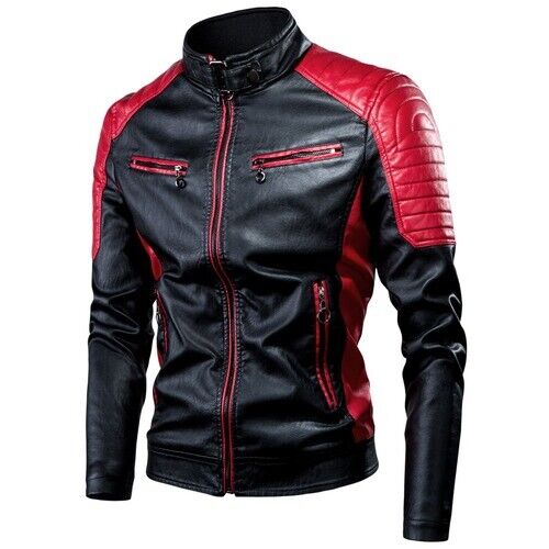Herren Motorrad Lederjacke warme Reißverschlussmäntel Mode Freizeit Maschinenjacken - Bild 13 von 18