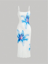 White MOD Women's Elegant Floral Print Camisole Dress,Summer Dresses For Women