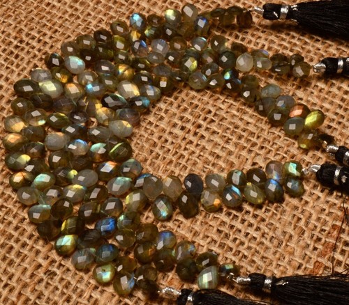 Natural Gem Rainbow Fire Labradorite 8x6 mm Size Pear Briolette 7.5" - Picture 10 of 15