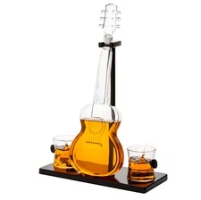 Guitar Whiskey & Wine Decanter & Mahogany Base T 1000 Ml Glass Decanter With 2 1