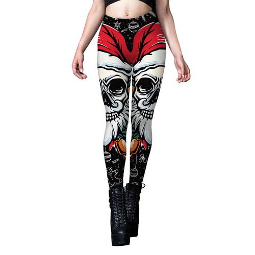 Cosplay Halloween Christmas Thanksgiving Leggings Women Elastic Skull Yoga Pants - Picture 15 of 43