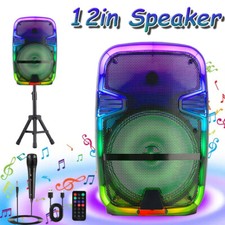 Portable 12in Bluetooth Rechargeable Party Speaker W/ Party Lights, Stand, Mic