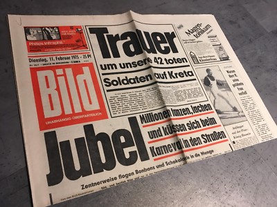 Bildzeitung 11.02.1975 February 11.2.1975 gift birthday 44th 45. 46. 47. 