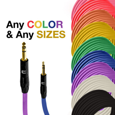 1/4'' TRS Male to 3.5 Balanced Cable - Custom Length, Color Stereo Connector Cord