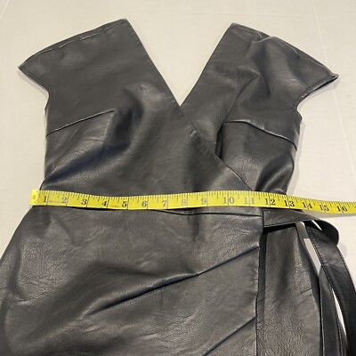 topshop leather wrap dress Wrap Dress Black Vegan Leather Dress NWT TopShop BLACK VEGAN LEATHER LBD Mini WRAP DRESS -sz SM
