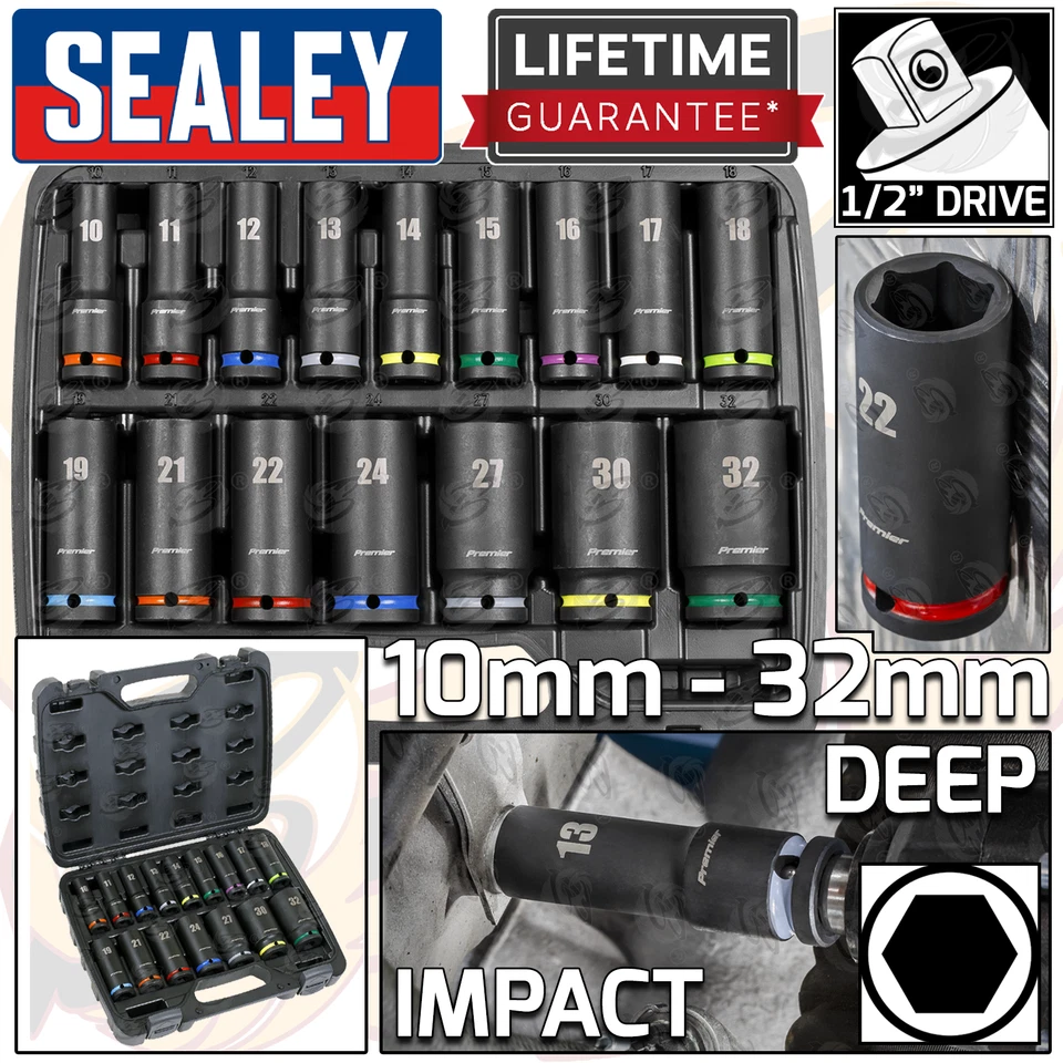 SEALEY DEEP & SHALLOW IMPACT SOCKET Set 1/2"Drive 10mm - 32mm 6pt Hex Socket Set - Image 3 of 4