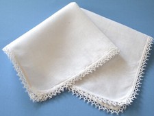 VINTAGE HANKY WHITE ON WHITE ON LINEN HAND BABY TATTED EDGING SINGLE ROW