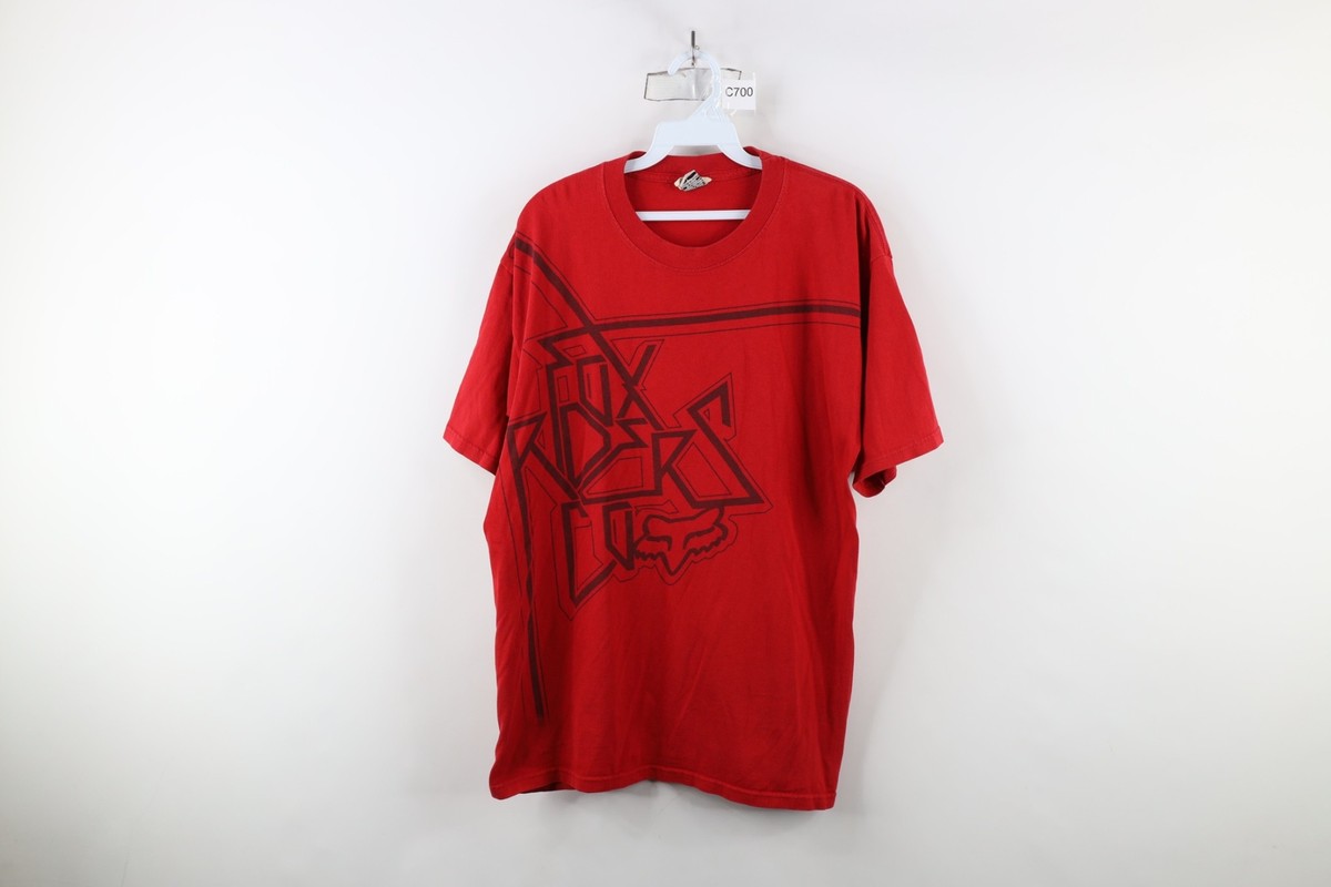 Vintage 90s Fox Racing Mens Large Distressed Spell Out Big Logo T
