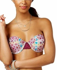 Hula Honey Printed Underwire Bikini TOP ONLY Wine Multi SMALL NWT