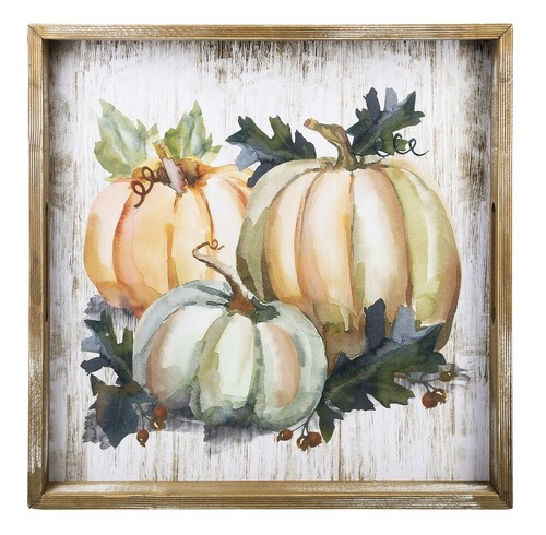 Ganz H9 Thanksgiving Nesting Wooden Serving Trays - Watercolor Harvest Pumpkin - Picture 3 of 4
