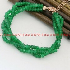 3 Strands 2x4mm Faceted Green Emerald Gems Rondelle Beads Twist Bracelet 7.5"