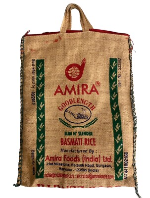 Amira Reusable Burlap Basmati Rice Zippered Bag Tote Carrying Handles *READ*