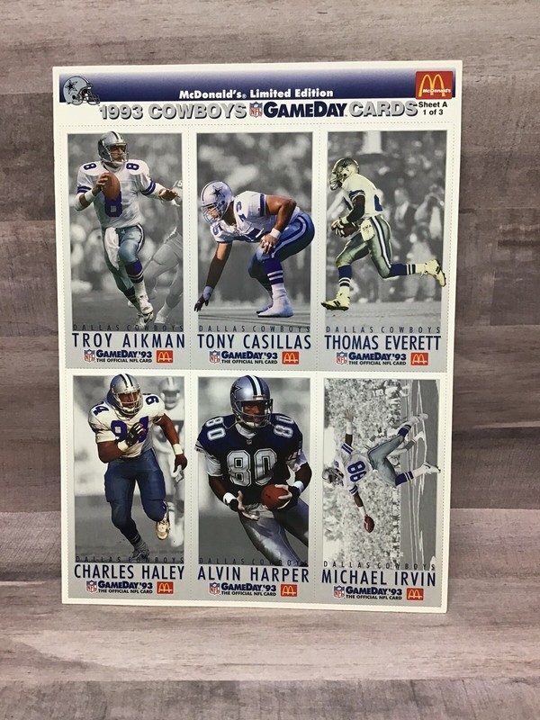 1993 McDonald's Ltd Edition~Football GameDay Cards~Sheet A of Cowboys Set