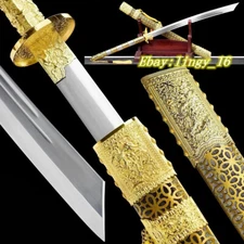 Gold Dragon Broadsword WuShu Big Sword 1095 Carbon Steel Sharp Chinese Dao Saber