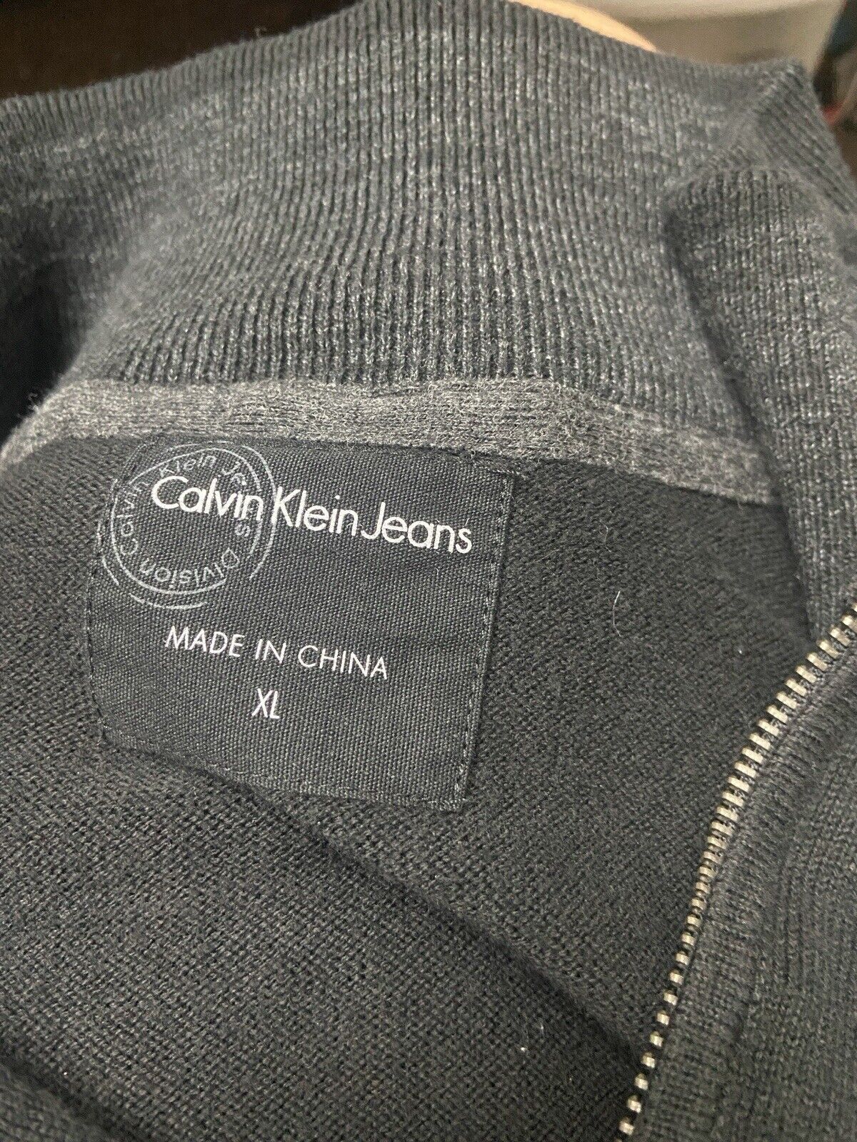 Calvin Klein Jeans Sweater Mens XL Black  Long Sleeved Quarter Zip Tight Knit thumbnail 4