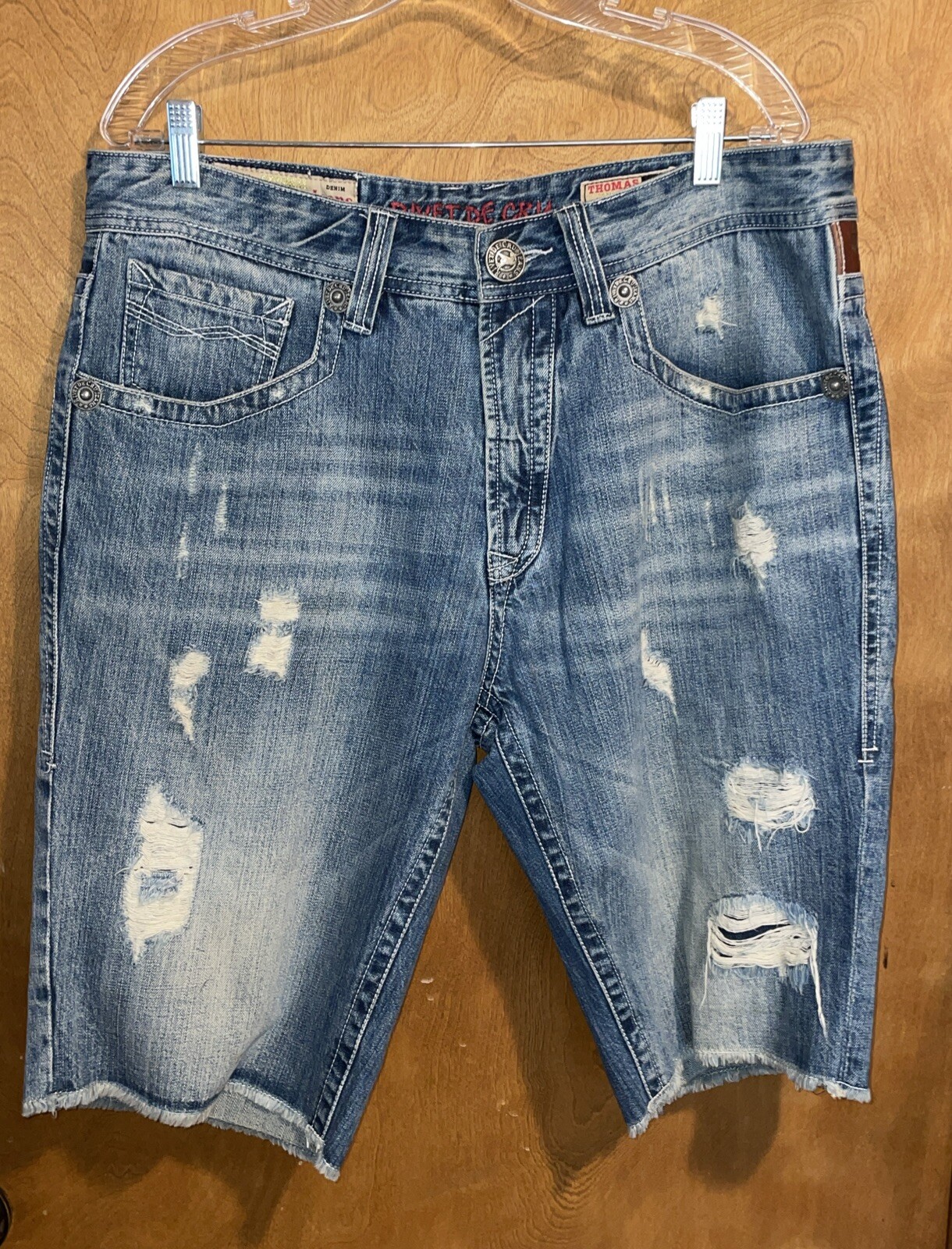 Rivet De Cru Thomas Mens Denim Shorts Blue Tag Size 36 Cut-Off Regular Fit Denim