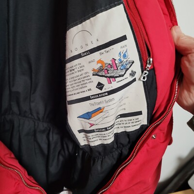 Vintage Bogner Ski Jacket Hooded Red Embroidered Pocketed Women Sz