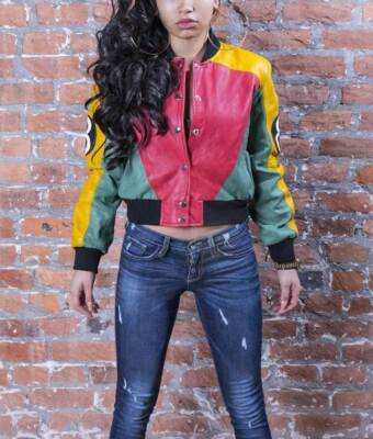 WOMEN'S 8 BALL POOL TRI COLOR VARSITY BOMBER JACKET