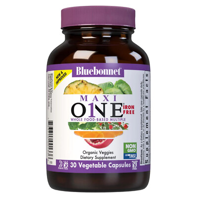 Bluebonnet Maxi One (Iron-Free) 30 Vegetable Capsules, Daily Nutritional Support