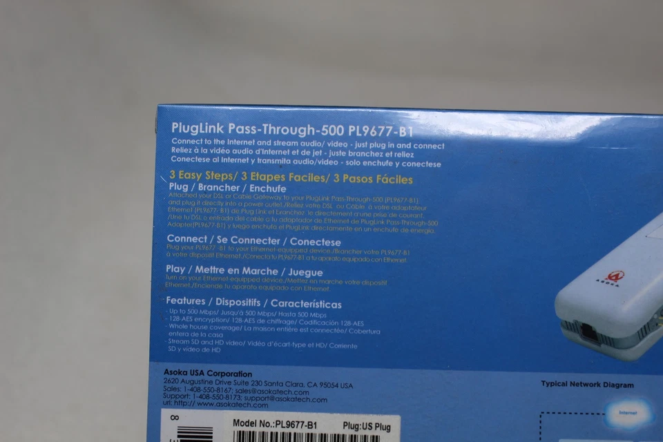 NEW ASOKA Ethernet PlugLink PL9677-B1 PlugLink Pass-through-500 SEALED - Image 3 of 4