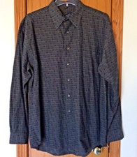 Executive Clothiers Long Sleeve Button Down Dress Shirt Gray w Beige Accents XL