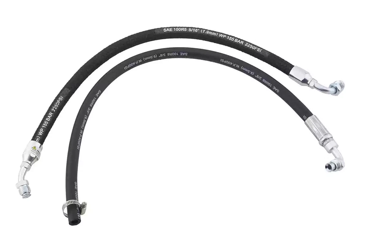 A pair of Speedway Motor power steering pump replacement hoses for 1964-1972 General Motors vehicles, displayed on a white background.