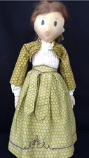 Antique Rag Doll Cloth Folk Art 20” Brown Hair Prairie Girl Embroidery Face
