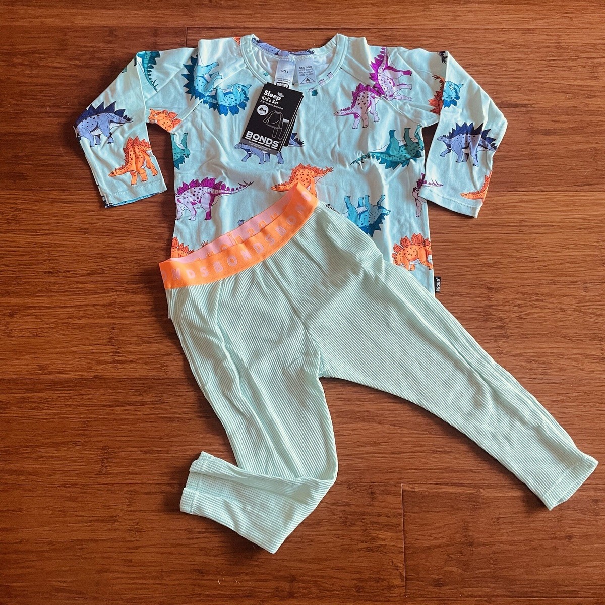 Bonds Kids Dinosaur Blue Long Sleeve Pyjama Sleep Set PJ Waffle