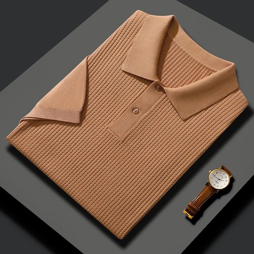 New T-shirt Men's Lapel Collar Pullover Top Casual Knitted Business Bottom Shirt - Picture 2 of 28