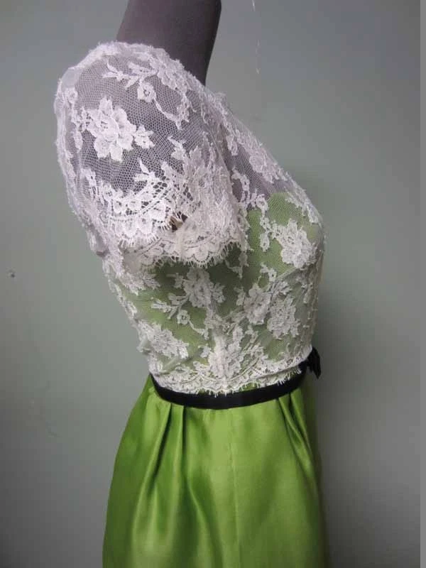 Abito organza Valentino Chantilly pizzo capesante sovrapposto corpetto fiocco cintura 40