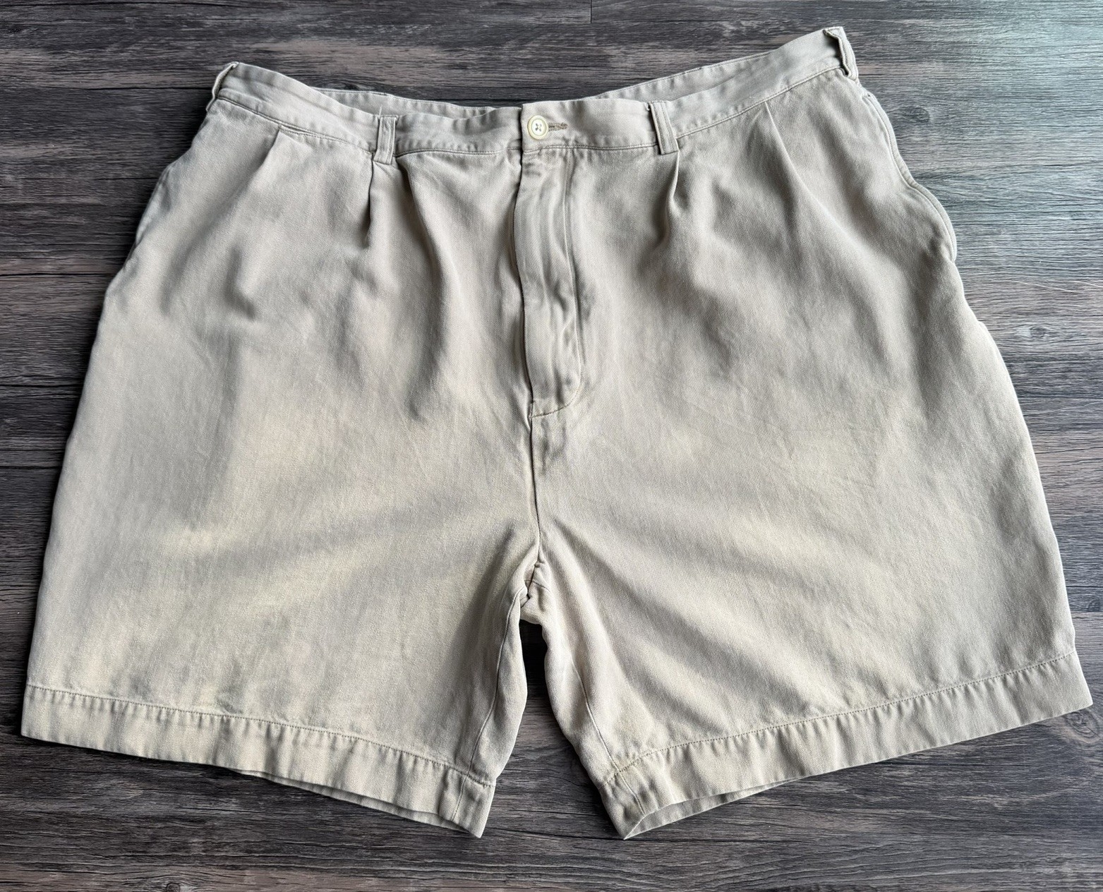 Nautica Chino Shorts Mens 42 Khaki Tan Silk Blend Flat Front Classic Fit Casual