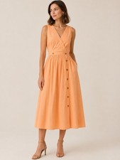 J Crew Poplin Preppy Button Front Shirt Midi Rosina Dress 10T Tall Peach Pockets